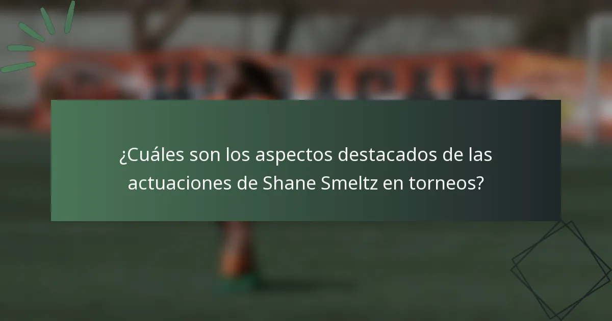 ¿Cuáles son los aspectos destacados de las actuaciones de Shane Smeltz en torneos?